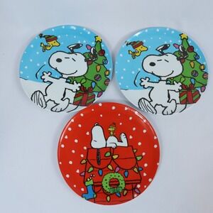 Peanuts Snoopy Woodstock Melamine 8" Holiday Winter Plates Set of 3 READ